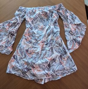 Off-Shoulder Floral Print Women's Dress in Peach and Gray